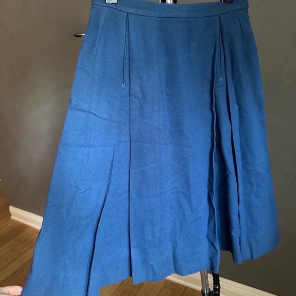 Vintage Royal Blue Wool Skirt with Pleats - Picture 1 of 5